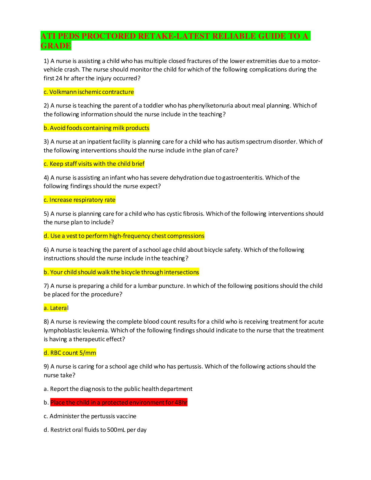 Preview image for ATI PEDS PROCTORED RETAKE-LATEST RELIABLE GUIDE TO A GRADE